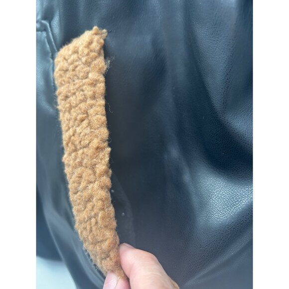 Sherpa Aviator Jacket Womens Large Faux Leather Black Brown Teddy Collar Fall - Picture 2 of 7